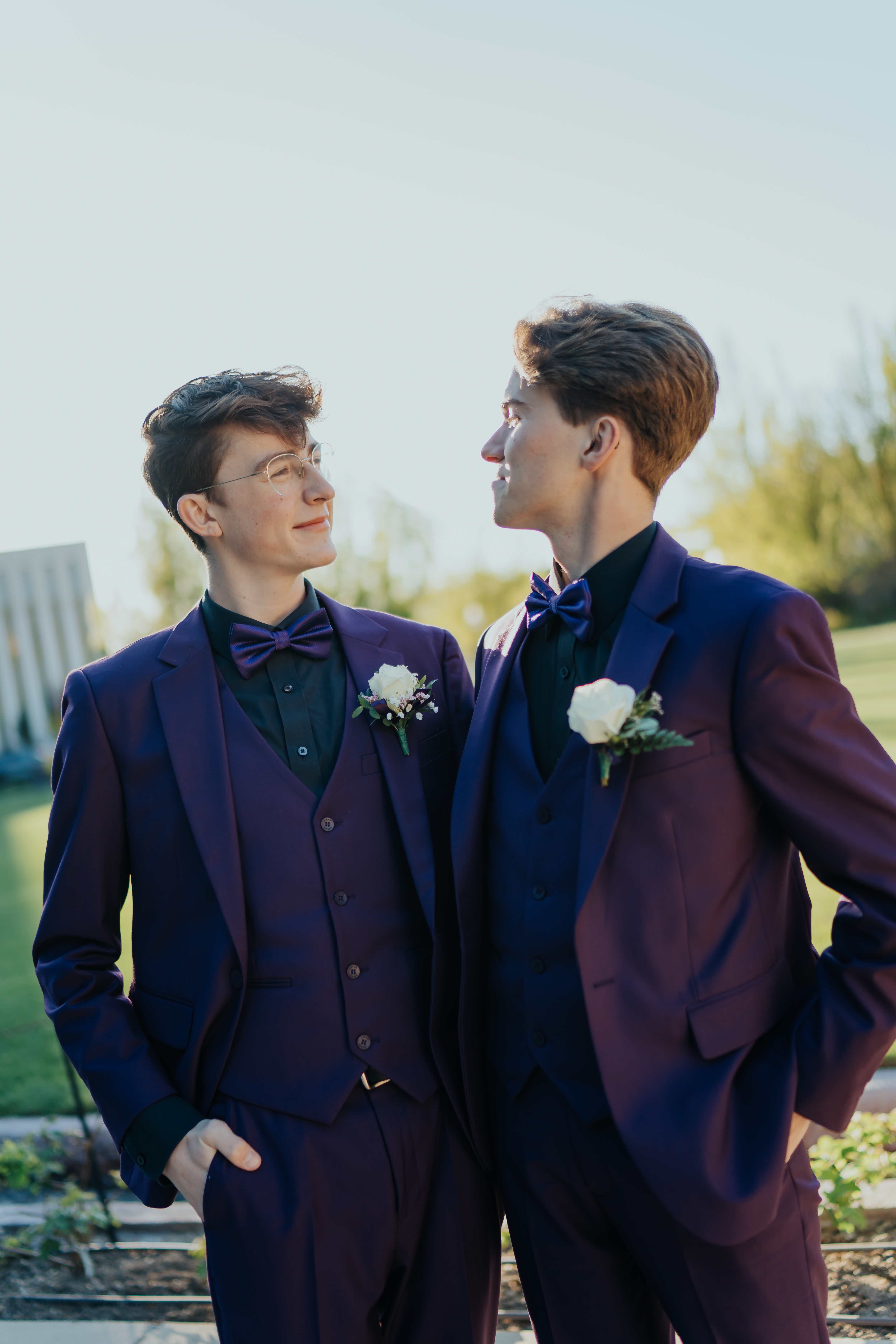 Hyrum and Cade looking at each other